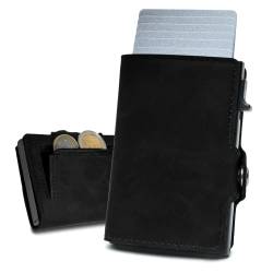 slimfin® Slim Wallet mit Münzfach - Kartenetui - Geldbeutel Herren - Geldbörse - Portemonnaie - Portmonee - Card Holder klein/Mini mit RFID Schutz - Unisex - Schwarz von slimfin