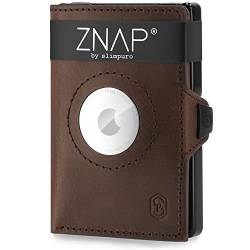 ZNAP Airtag Wallet aus Premium Leder | Kreditkartenetui | Geldbörse Klein | RFID-Blockierung & Slim I Kartenetui, Air Tag Geldbeutel Portemonnaie Herren - 8 Karten - Braun von slimpuro