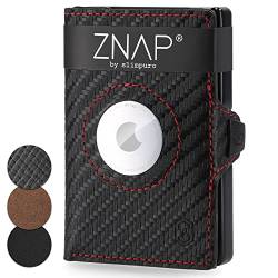 ZNAP Airtag Wallet aus Premium Leder | Kreditkartenetui Herren | Geldbörse Herren Klein | RFID-Blockierung & Slim Wallet I Kartenetui, Air Tag Portemonnaie Herren - 8 Karten-Rauchschwarz von slimpuro