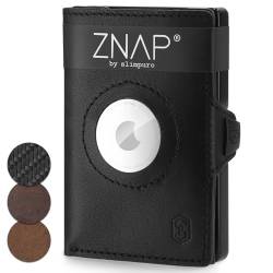 ZNAP Airtag Wallet aus Premium Leder | Kreditkartenetui Herren | Geldbörse Herren Klein | RFID-Blockierung & Slim Wallet Kartenetui, Air Tag Geldbeutel Portemonnaie Herren - 8 Karten - Schwarz von slimpuro