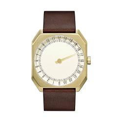 slow Jo 18 – Dunkelbraun Vintage Leder gold Fall Gold Zifferblatt Unisex Quarzuhr mit Gold Zifferblatt Analog-Anzeige und dunkelbraun Lederband von slow