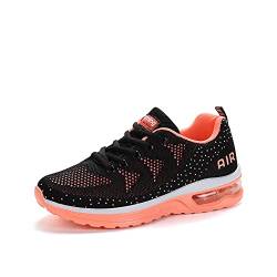 smarten Sportschuhe,Herren Damen Laufschuhe mit Luftpolster Turnschuhe Profilsohle Sneakers Air Leichte Schuhe Black Orange 35 von smarten