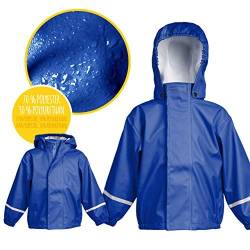 smileBaby wasserdichte Kinder Regenjacke Regenmantel mit Abnehmbarer Kapuze Unisex in Blau 98 von smileBaby