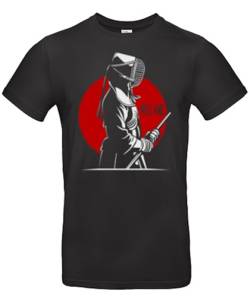 smilo & bron Herren T-Shirt mit Motiv_ Kendo Kämpfer in der traditionellen Kleidung Schwarz 4XL von smilo & bron
