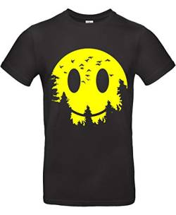smilo & bron Herren T-Shirt mit Motiv Smaily Moon Bedruckt Schwarz Black XL von smilo & bron
