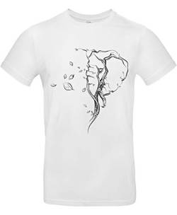 smilo & bron Unisex T-Shirt, Rundhals, Medium Fit, 100% Baumwolle, Baum in Form eines Elefenten-Kopfes Motiv Aufdruck Weiß White M von smilo & bron