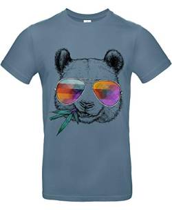 smilo & bron Unisex T-Shirt, Rundhals, Medium Fit, 100% Baumwolle, Cool Panda Motiv Aufdruck Blau Stone Blue XL von smilo & bron