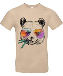 smilo & bron Unisex T-Shirt, Rundhals, Medium Fit, 100% Baumwolle, Cool Panda Motiv Aufdruck Braun Sand L von smilo & bron