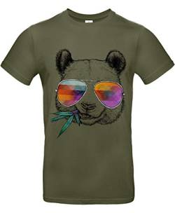 smilo & bron Unisex T-Shirt, Rundhals, Medium Fit, 100% Baumwolle, Cool Panda Motiv Aufdruck Grün Urban Khaki M von smilo & bron