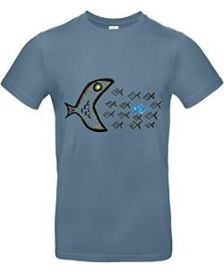 smilo & bron Unisex T-Shirt, Rundhals, Medium Fit, 100% Baumwolle, Gegen den Strom Motiv Fische Aufdruck Blau Stone Blue M von smilo & bron