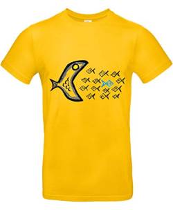 smilo & bron Unisex T-Shirt, Rundhals, Medium Fit, 100% Baumwolle, Gegen den Strom Motiv Fische Aufdruck Gold XXL von smilo & bron