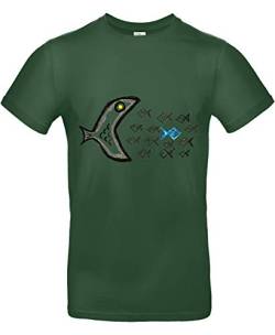smilo & bron Unisex T-Shirt, Rundhals, Medium Fit, 100% Baumwolle, Gegen den Strom Motiv Fische Aufdruck Grün Bottle Green XXL von smilo & bron