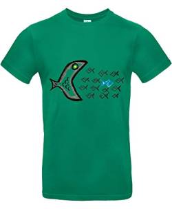 smilo & bron Unisex T-Shirt, Rundhals, Medium Fit, 100% Baumwolle, Gegen den Strom Motiv Fische Aufdruck Grün Kelly Green 3XL von smilo & bron