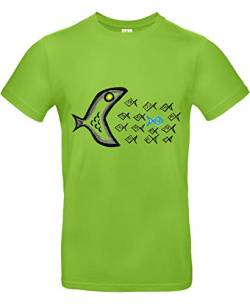 smilo & bron Unisex T-Shirt, Rundhals, Medium Fit, 100% Baumwolle, Gegen den Strom Motiv Fische Aufdruck Grün Orchid Green 3XL von smilo & bron