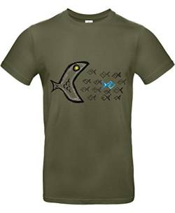 smilo & bron Unisex T-Shirt, Rundhals, Medium Fit, 100% Baumwolle, Gegen den Strom Motiv Fische Aufdruck Grün Urban Khaki 3XL von smilo & bron