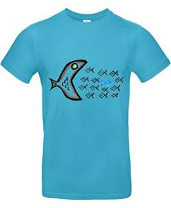 smilo & bron Unisex T-Shirt, Rundhals, Medium Fit, 100% Baumwolle, Gegen den Strom Motiv Fische Aufdruck Türkis Swimming Pool L von smilo & bron