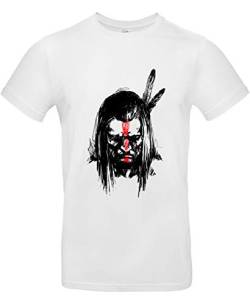 smilo & bron Unisex T-Shirt, Rundhals, Medium Fit, 100% Baumwolle, Geronimo Indianer-Krieger Motiv Aufdruck Weiß White XL von smilo & bron
