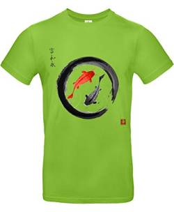 smilo & bron Unisex T-Shirt, Rundhals, Medium Fit, 100% Baumwolle, Koi Karpfen im Zen-Kreis Motiv Aufdruck Grün Orchid Green S von smilo & bron