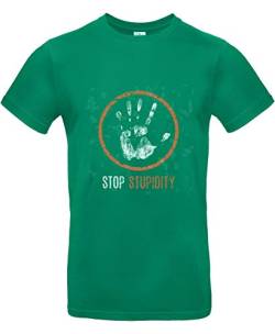 smilo & bron Unisex T-Shirt, Rundhals, Medium Fit, 100% Baumwolle, Stop Stupidity Motiv Aufdruck Grün Kelly Green M von smilo & bron