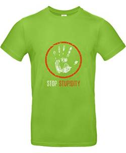 smilo & bron Unisex T-Shirt, Rundhals, Medium Fit, 100% Baumwolle, Stop Stupidity Motiv Aufdruck Grün Orchid Green 3XL von smilo & bron