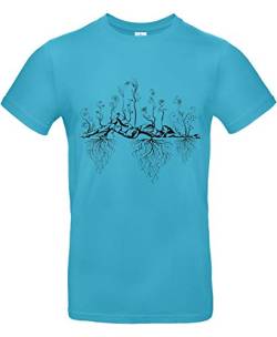 smilo & bron Unisex T-Shirt, Rundhals, Medium Fit, 100% Baumwolle, Uralter Garten Motiv Aufdruck Türkis Swimming Pool L von smilo & bron