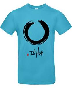 smilo & bron Unisex T-Shirt, Rundhals, Medium Fit, 100% Baumwolle, Weg des Zen Motiv Aufdruck Türkis Swimming Pool XL von smilo & bron
