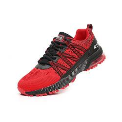 snugnap Laufschuhe Herren Damen Sneaker Sportschuhe Luftkissen Turnschuhe Running Tennis Schuhe Atmungsaktiv Straßenlaufschuhe Walkingschuhe Schwarz Blau Z3027 Rot EU 39 Red von snugnap