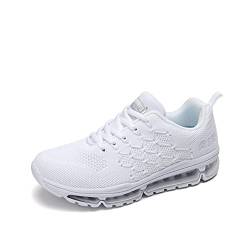 snugnap Sneaker Herren Damen Laufschuhe Sportschuhe Turnschuhe Joggingschuhe Freizeitschuhe Bequeme Fitness Running Schuhe Walkingschuhe Atmungsaktiv Straßenlaufschuhe Schwarz Weiß 877White-41 von snugnap