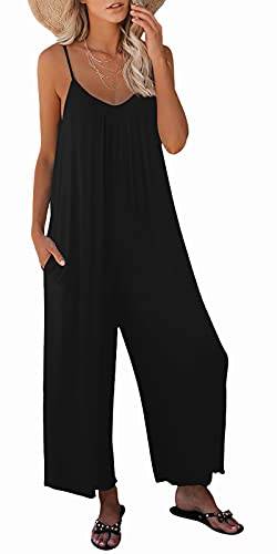 SNUGWIND Damen-Overall, lässig, ärmellos, mit Riemen, verstellbar, dehnbar, lange Hose, Strampler mit Taschen, 01 Schwarz, XX-Large von snugwind