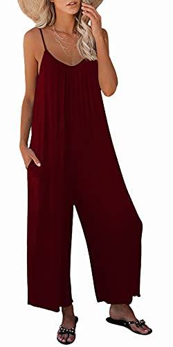 snugwind Damen-Jumpsuit, ärmellos, mit Trägern, locker, verstellbarer Overall, dehnbar, lange Hose, Strampler mit Taschen - Rot - XX-Large von snugwind