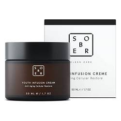 sober® | Youth Infusion Cream | Hochwirksame Anti Aging Gesichtscreme mildert Linien und Falten | mit Aloe Vera, Q10, pflanzlichem Retinol, Spilanthol & Hyaluron | Vegan von sober