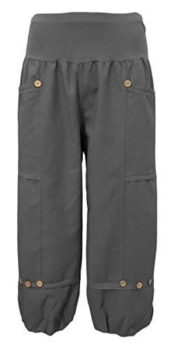 sockenhimmel Kurze Hosen Damen aus 100% Leinen - Caprihose mit Gummizug - 7/8 Hose mit aufgesetzten Taschen (40/42 L, Anthrazit) von sockenhimmel