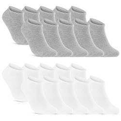 10 | 20 | 30 Paar Sneaker Socken Herren Damen Schwarz Weiß Grau Baumwolle 16900 (10x Grau + 10x Weiß 35-38) von sockenkauf24