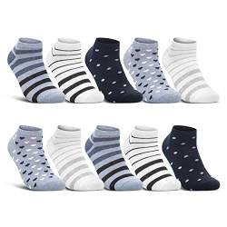 10 Paar Damen Sneaker Socken Mehrfarbig Streifen Punkte Herzen Maritim Baumwolle 36832 WP (35-38) von sockenkauf24