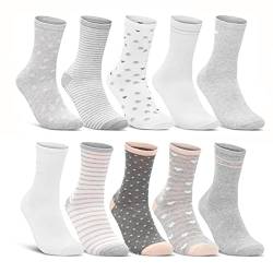 10 Paar Damen Socken Baumwolle Mehrfarbig Streifen Punkte Herzen 34911/1+34911/2 (39-42) von sockenkauf24