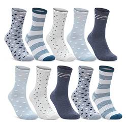 10 Paar Damen Socken Baumwolle Mehrfarbig Streifen Punkte Herzen 34924 (35-38) von sockenkauf24