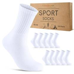 10 Paar Sportsocken Herren Tennissocken Baumwolle Atmungsaktive Crew Socken 70205T (Weiß 47-50) von sockenkauf24