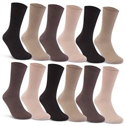 12 Paar Socken ohne Gummidruck 100% Baumwolle Damen & Herren Diabetiker Socken 11000 (47-50, Beige/Braun) von sockenkauf24