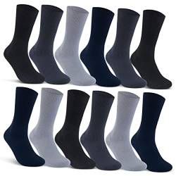 12 Paar Socken ohne Gummidruck 100% Baumwolle Damen & Herren Diabetiker Socken 11000 WP (35-38, Schwarz/Blau/Grau) von sockenkauf24
