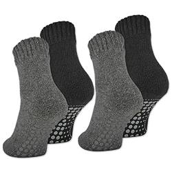 2 | 4 | 6 Paar ABS Socken Herren Damen Anti Rutsch Socken mit Wolle 21463 WP (Schwarz/Anthrazit 4 Paar 47-50) von sockenkauf24