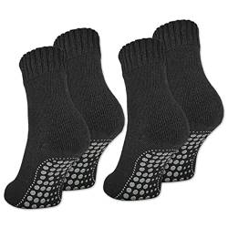 2 | 4 | 6 Paar ABS Socken Herren Damen Anti Rutsch Socken mit Wolle 21463 WP (Schwarz 4 Paar 35-38) von sockenkauf24