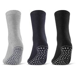 3 oder 6 Paar ABS Socken Herren Damen Anti Rutsch Socken Baumwolle 8600 WP (Schwarz Blau Grau 3 Paar 35-38) von sockenkauf24