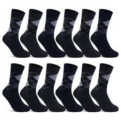 6 | 12 | 24 Paar Socken Herren Kariert Business Socken Baumwolle 10700 (Karo 12 Paar 47-50) von sockenkauf24