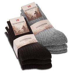 6 Paar Norweger Socken Herren Damen Wintersocken warme Wollsocken 20100 (35-38 Schwarz & Grau) von sockenkauf24