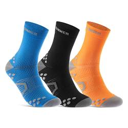 sockenkauf24 Laufsocken für Herren & Damen (3 Paar) Sportsocken Atmungsaktive Running Socks 50201P WP (Blau Schwarz Orange 35-38) von sockenkauf24