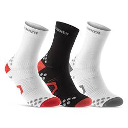 sockenkauf24 Laufsocken für Herren & Damen (3 Paar) Sportsocken Atmungsaktive Running Socks 50201P WP (Weiß/Rot Schwarz/Rot Weiß/Grau 47-50) von sockenkauf24