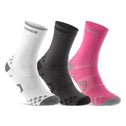 sockenkauf24 Laufsocken für Herren & Damen (3 Paar) Sportsocken Atmungsaktive Running Socks 50201P WP (Weiß Anthrazit Pink 47-50) von sockenkauf24