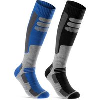 sockenkauf24 Skisocken 2 Paar Ski Strümpfe Herren & Damen Ski Socken lang (Schwarz/Blau, 35-38) Atmungsaktiv - 42816 von sockenkauf24