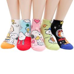socksense The Peanuts Snoopy Socken für Damen und Teenager-Mädchen, Cartoon-Charakter-Serie, lizenziert, 5 Paar, Einheitsgröße von socksense