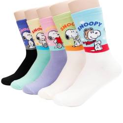socksense The Peanuts Snoopy Socken für Damen und Teenager-Mädchen, Cartoon-Charakter-Serie, lizenziert, Farbe: 5 Paar, Einheitsgröße von socksense